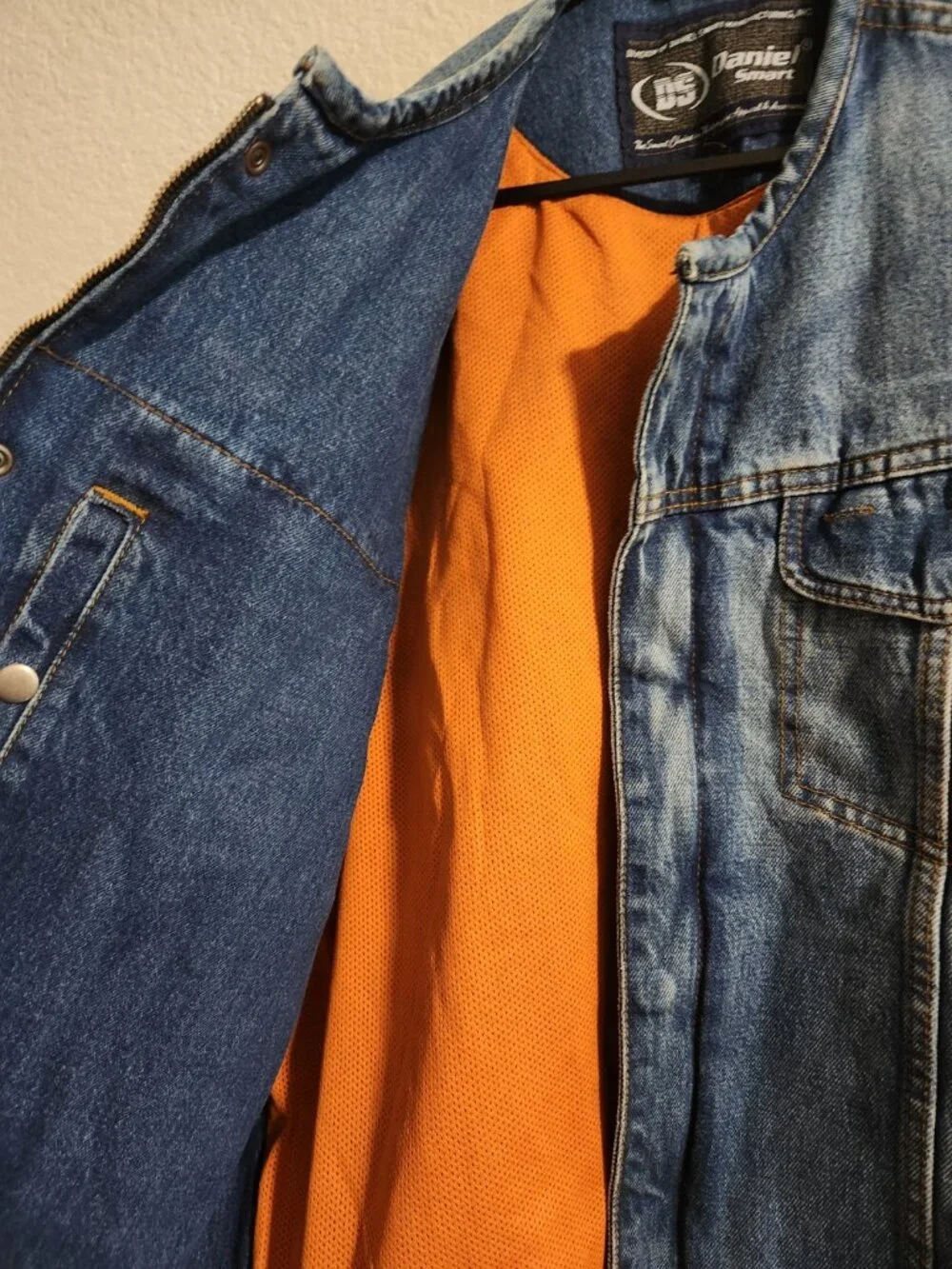Daniel Smart Blue Denim Motorcycle Vest Collarless with CCW Pockets size XL